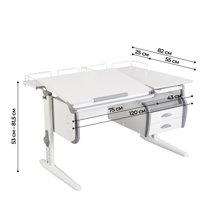 Характеристики Письменный стол Дэми СУТ-25-04 120 см раздельный с тумбой и задними приставками